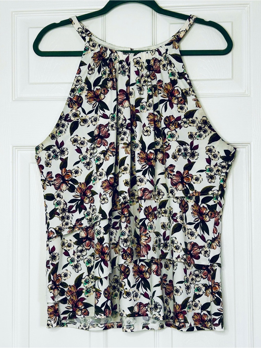 White House Black Market Tiered Floral Halter Neck Top,